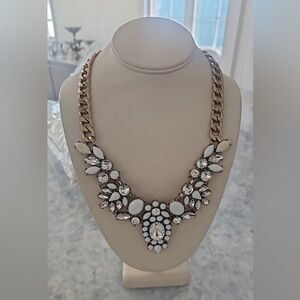 New Statement Bib Necklace Gold Chain White Rhinestone Crystal Collar
